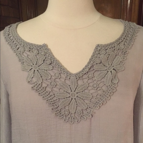 Beautiful Gray Top with Crochet Neckline - Picture 2 of 8